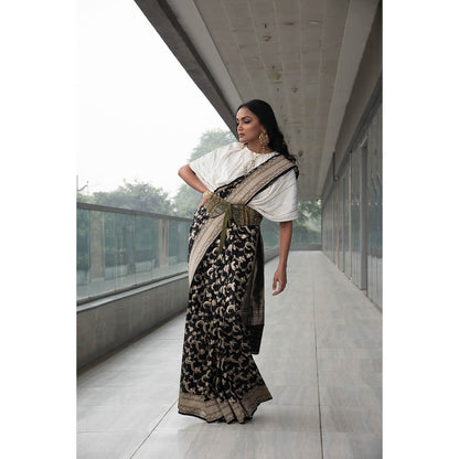 Neha Tarun Ivory Saree with Embroidered Cowl Top and Belt