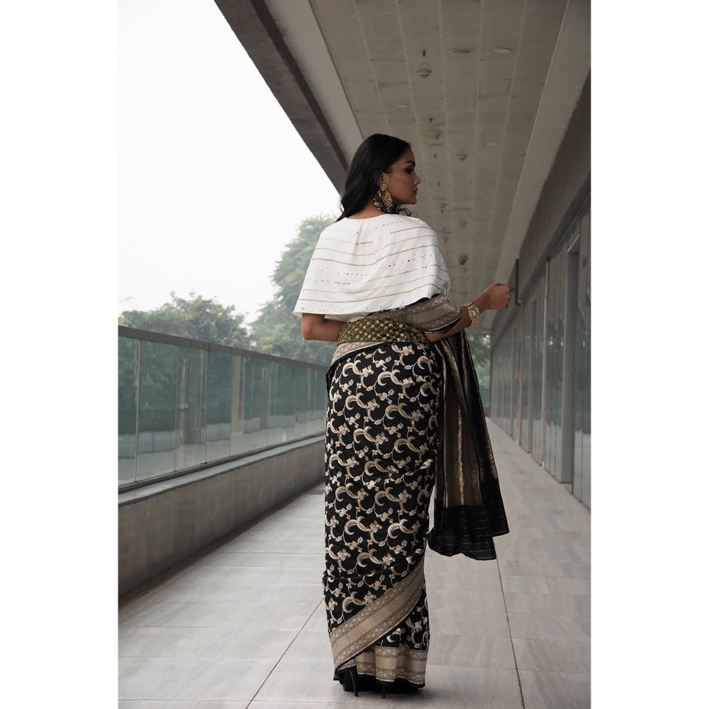 Neha Tarun Ivory Saree with Embroidered Cowl Top and Belt