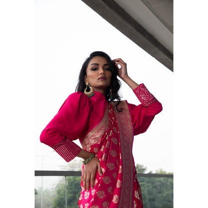 Neha Tarun Pink Woven Saree with Stitched Blouse