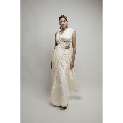 Neha Tarun Ivory Pre Stitched Saree with Stitched Blouse