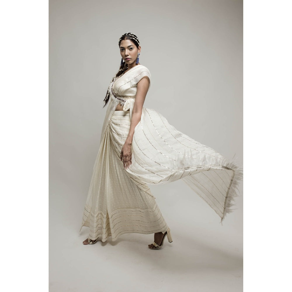 Neha Tarun Ivory Pre Stitched Saree with Stitched Blouse