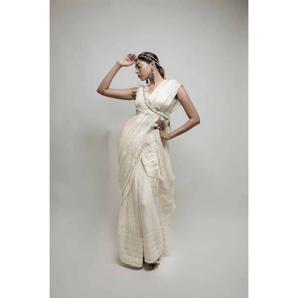 Neha Tarun Ivory Pre Stitched Saree with Stitched Blouse