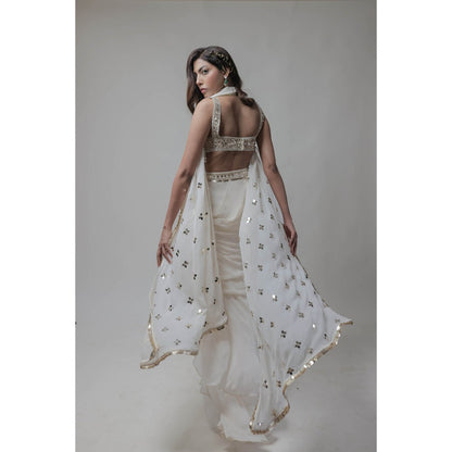 Neha Tarun Ivory Asymmetrical Skirt with Blouse and Dupatta (Set of 3)