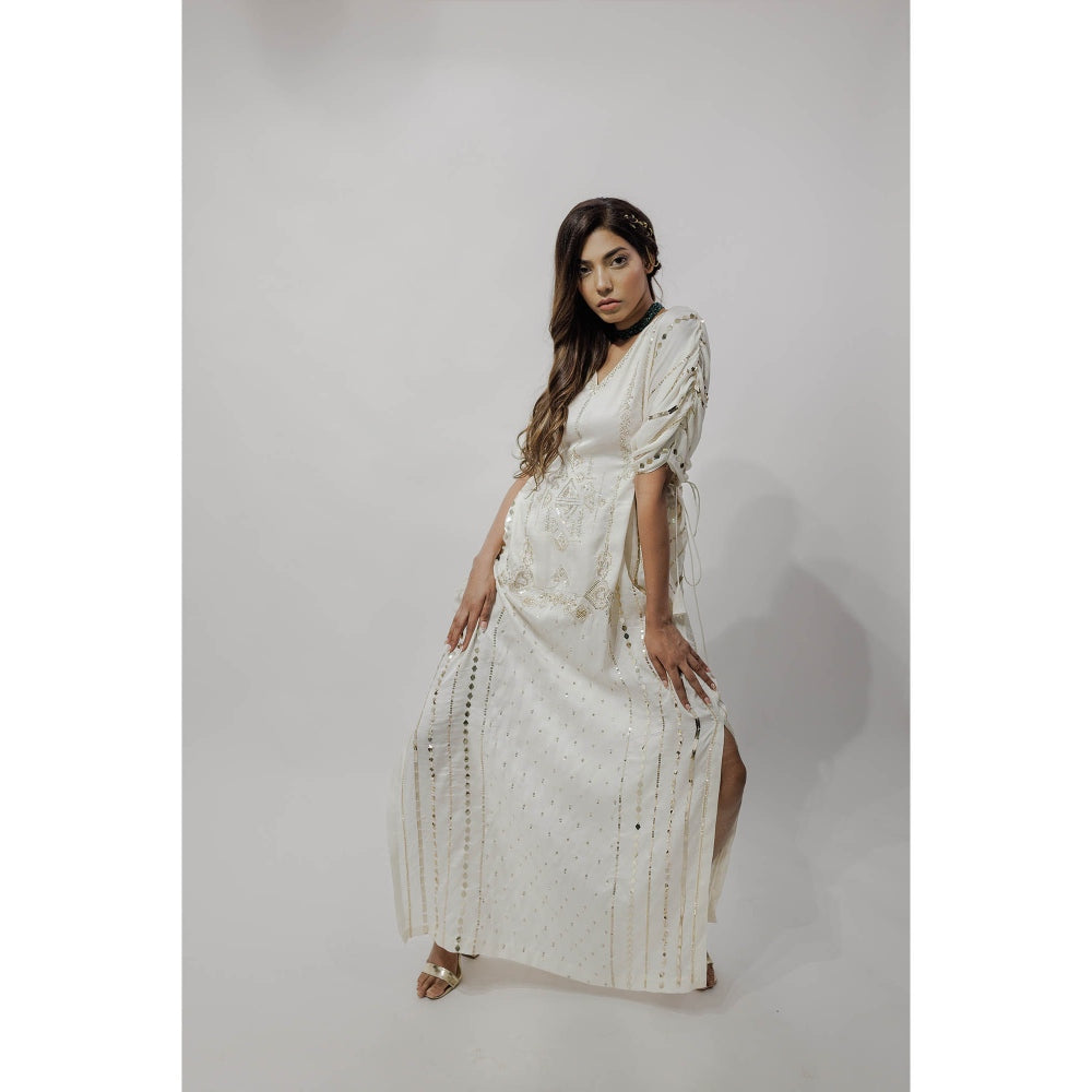 Neha Tarun Ivory Embroidered Kaftan Dress