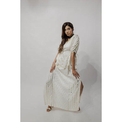 Neha Tarun Ivory Embroidered Kaftan Dress