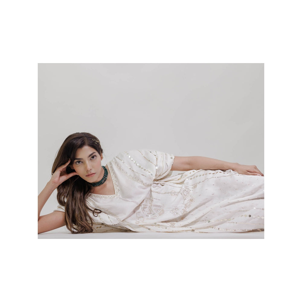 Neha Tarun Ivory Embroidered Kaftan Dress