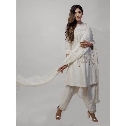 Neha Tarun Ivory A-Line Kurta with Pakistani Salwar and Dupatta (Set of 3)