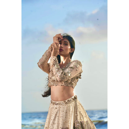 Neha Tarun Gold Embroidered Lehenga with Blouse and Dupatta (Set of 3)