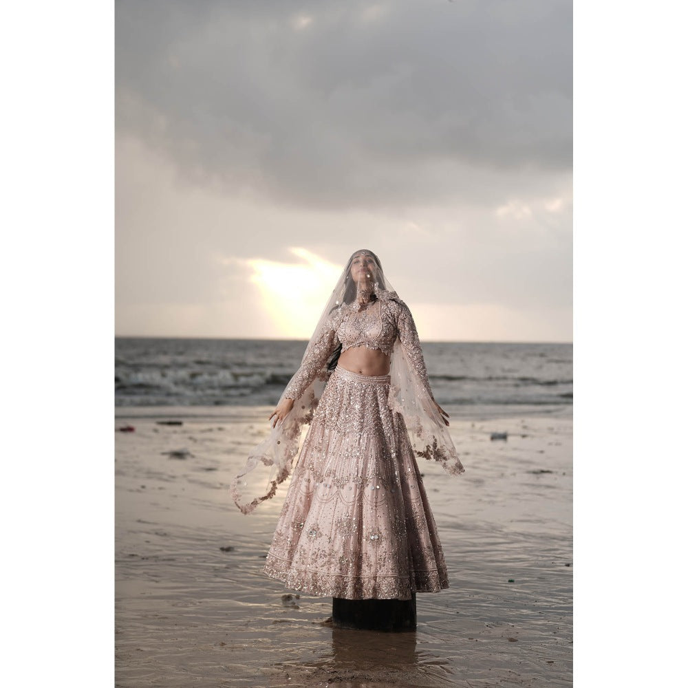 Neha Tarun Pink Embroidered Lehenga with Blouse and Dupatta (Set of 3)