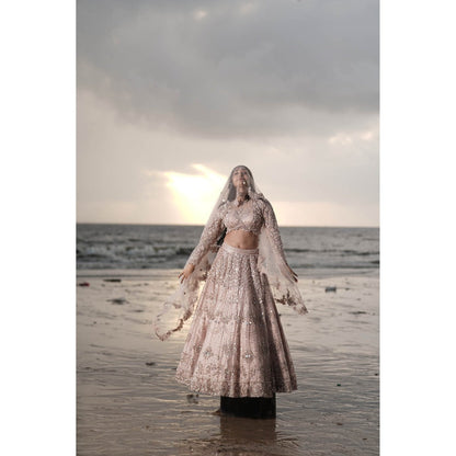 Neha Tarun Pink Embroidered Lehenga with Blouse and Dupatta (Set of 3)