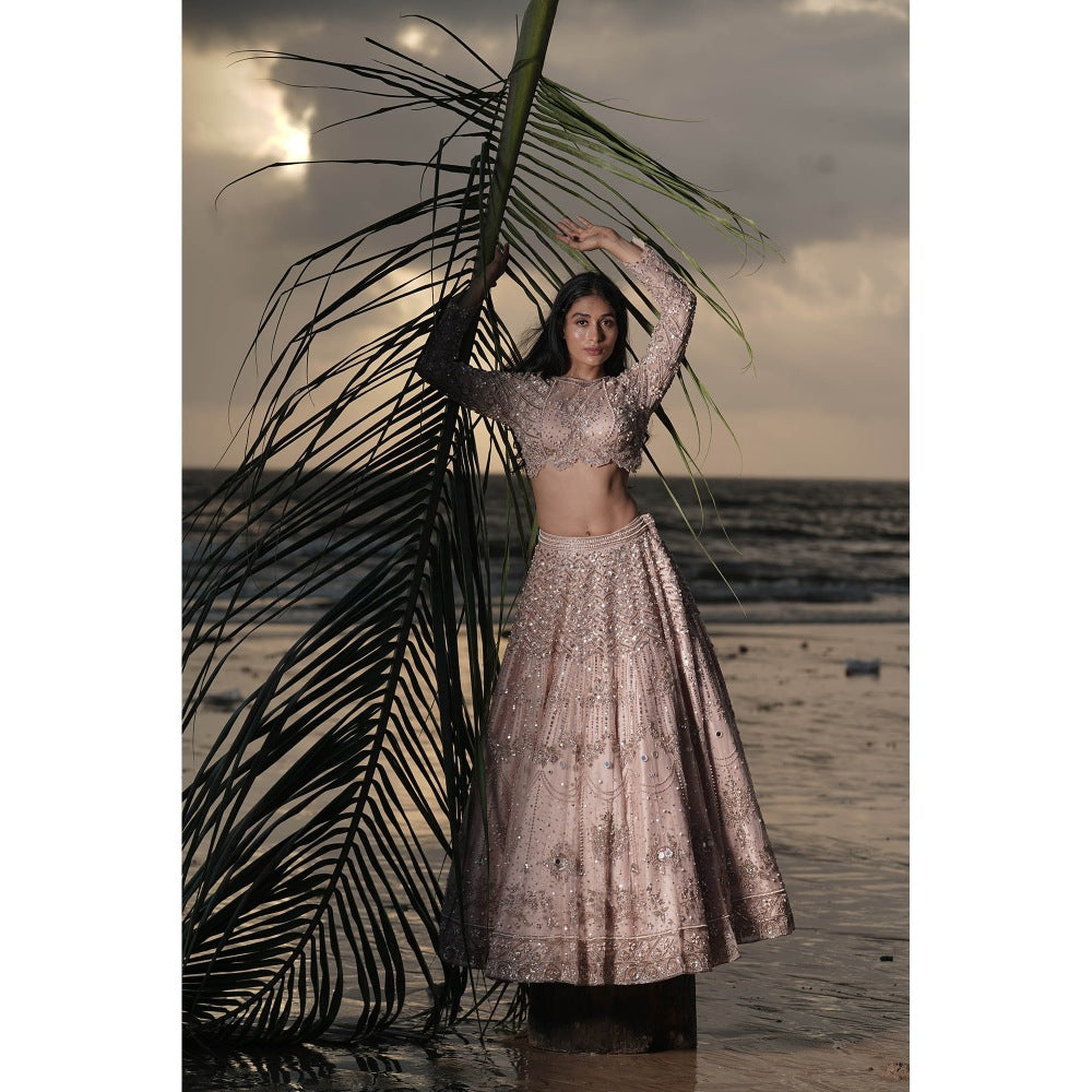 Neha Tarun Pink Embroidered Lehenga with Blouse and Dupatta (Set of 3)