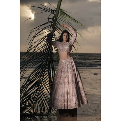 Neha Tarun Pink Embroidered Lehenga with Blouse and Dupatta (Set of 3)