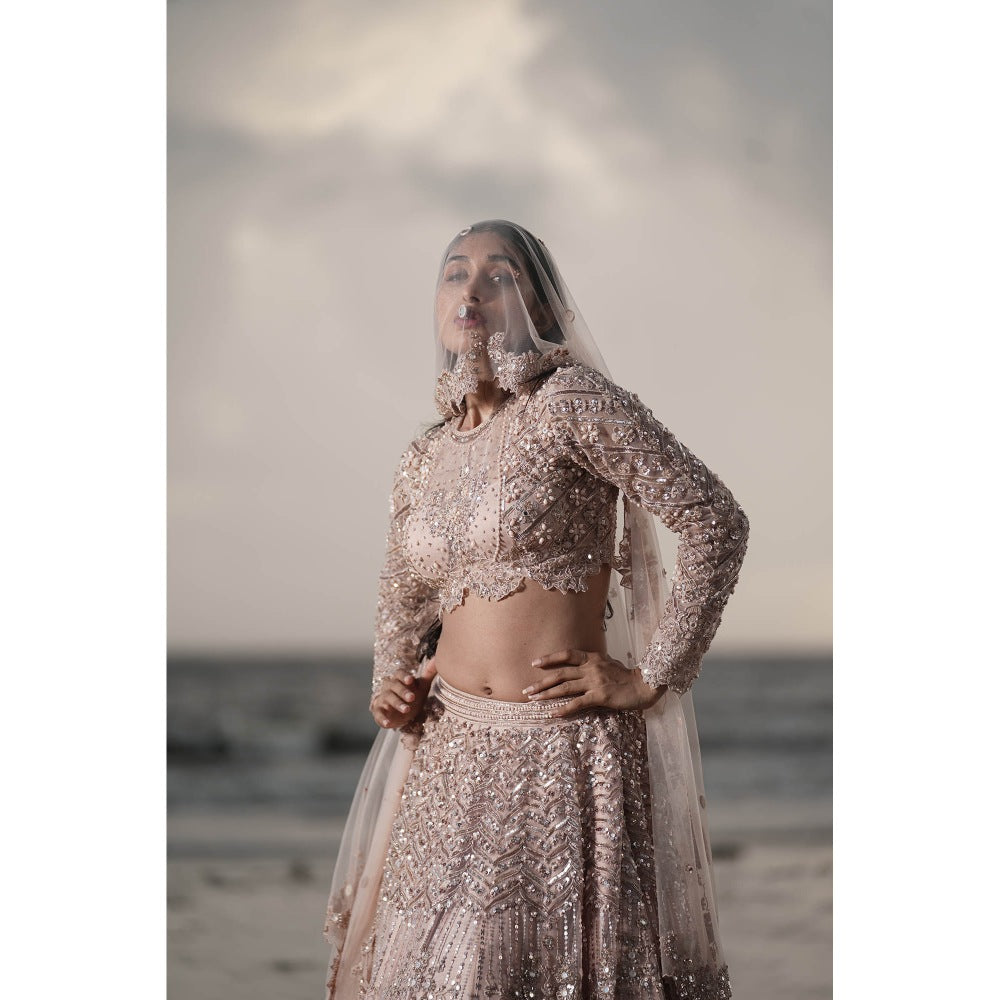 Neha Tarun Pink Embroidered Lehenga with Blouse and Dupatta (Set of 3)