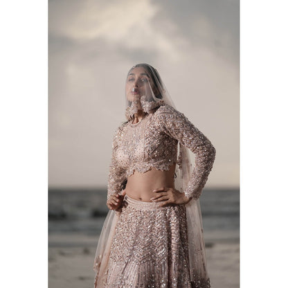 Neha Tarun Pink Embroidered Lehenga with Blouse and Dupatta (Set of 3)