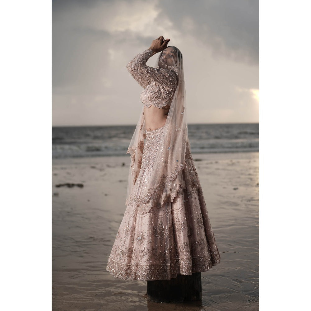 Neha Tarun Pink Embroidered Lehenga with Blouse and Dupatta (Set of 3)