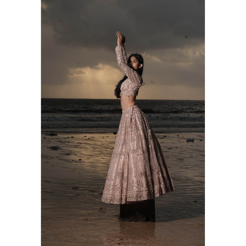 Neha Tarun Pink Embroidered Lehenga with Blouse and Dupatta (Set of 3)