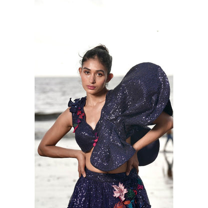 Neha Tarun Blue Sequenced Patchwork Lehenga with Blouse (Set of 2)