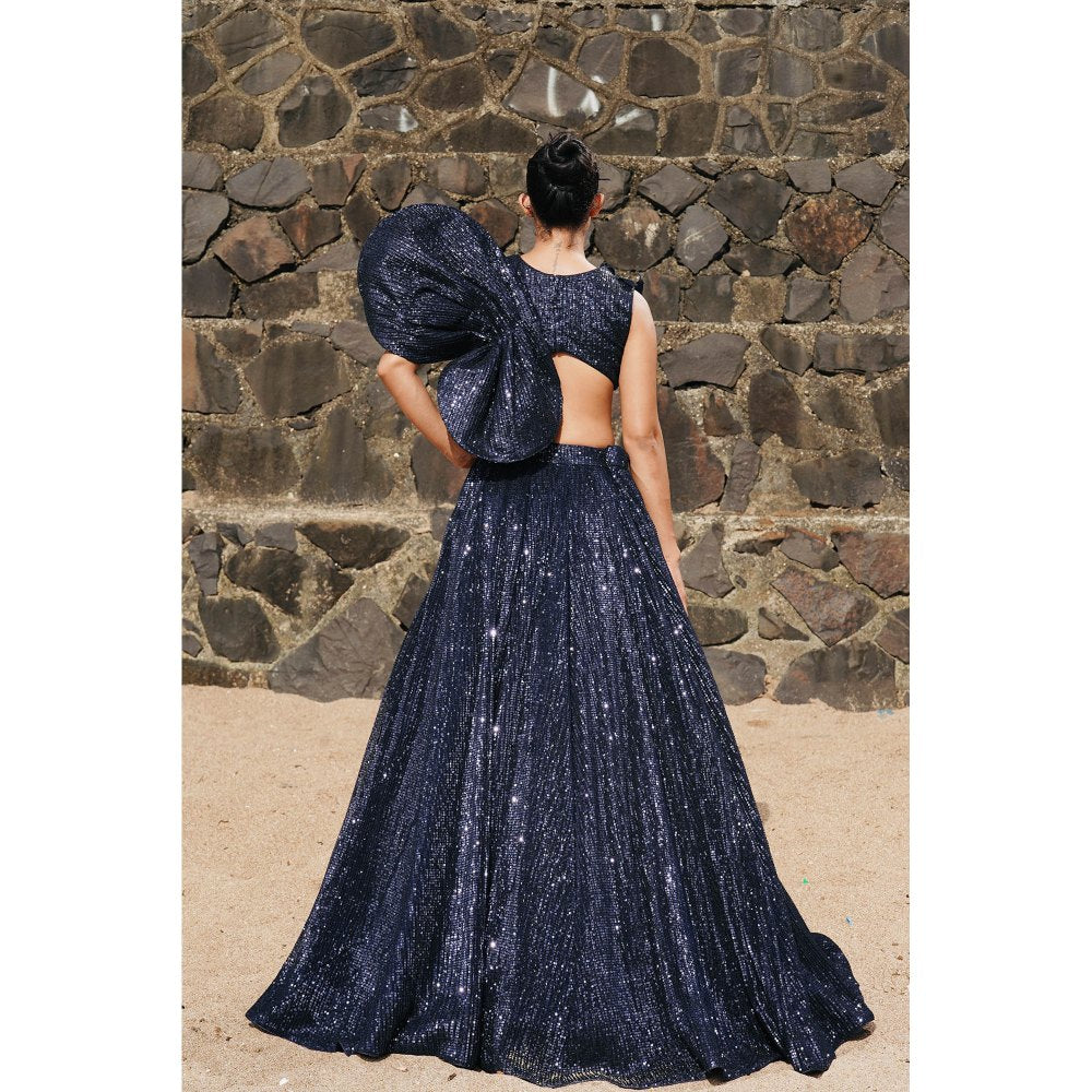 Neha Tarun Blue Sequenced Patchwork Lehenga with Blouse (Set of 2)