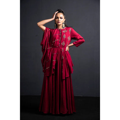 Neha Tarun Wine Double Layer Dress