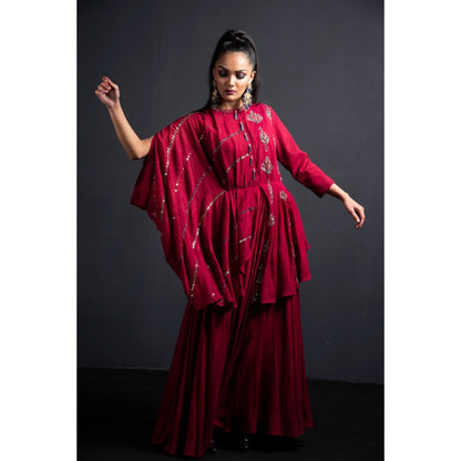 Neha Tarun Wine Double Layer Dress