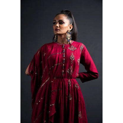 Neha Tarun Wine Double Layer Dress