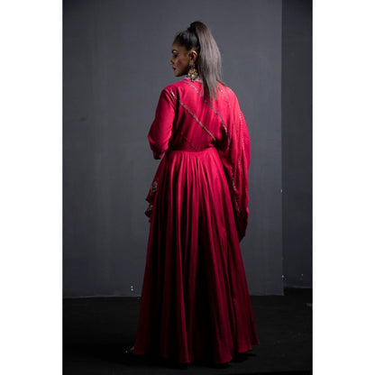 Neha Tarun Wine Double Layer Dress