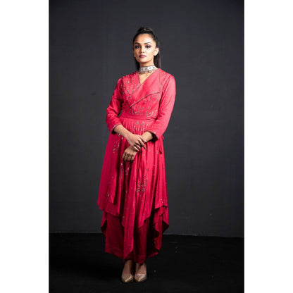 Neha Tarun Pink Indo-Western Kurta with Tie-Knot Belt and Palazzo (Set of 3)