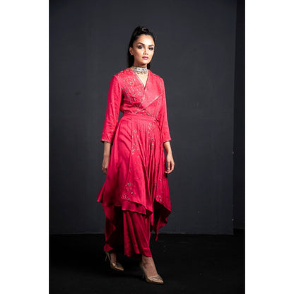 Neha Tarun Pink Indo-Western Kurta with Tie-Knot Belt and Palazzo (Set of 3)