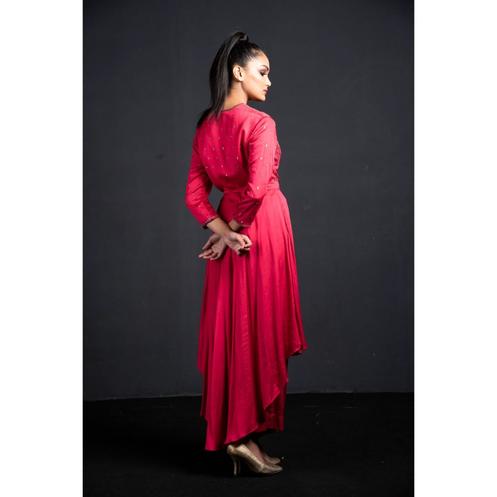 Neha Tarun Pink Indo-Western Kurta with Tie-Knot Belt and Palazzo (Set of 3)