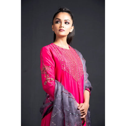 Neha Tarun Pink Pleated Anarkali with Churidar and Dupatta (Set of 3)