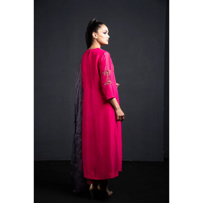 Neha Tarun Pink Pleated Anarkali with Churidar and Dupatta (Set of 3)