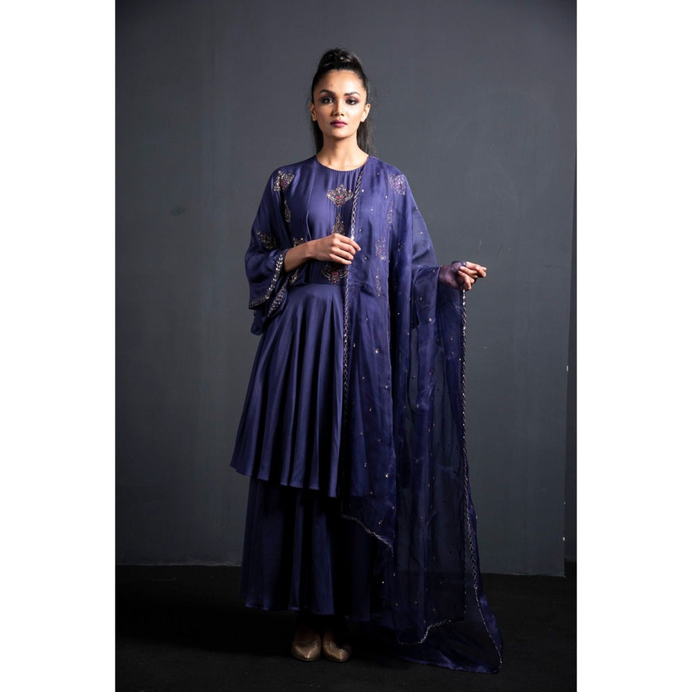 Neha Tarun Blue Kaftan with Palazzo and Dupatta (Set of 3)