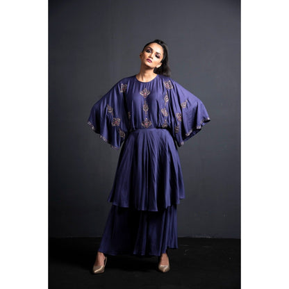 Neha Tarun Blue Kaftan with Palazzo and Dupatta (Set of 3)