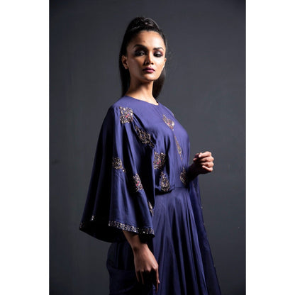 Neha Tarun Blue Kaftan with Palazzo and Dupatta (Set of 3)