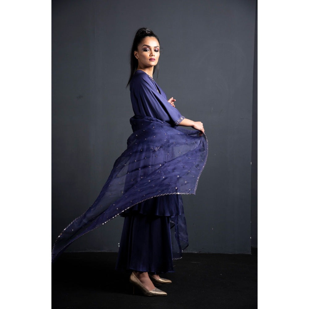 Neha Tarun Blue Kaftan with Palazzo and Dupatta (Set of 3)