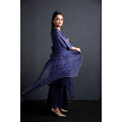 Neha Tarun Blue Kaftan with Palazzo and Dupatta (Set of 3)