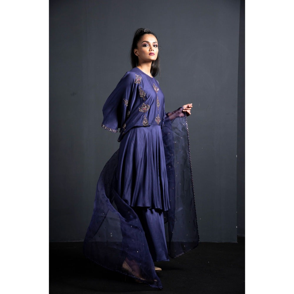 Neha Tarun Blue Kaftan with Palazzo and Dupatta (Set of 3)