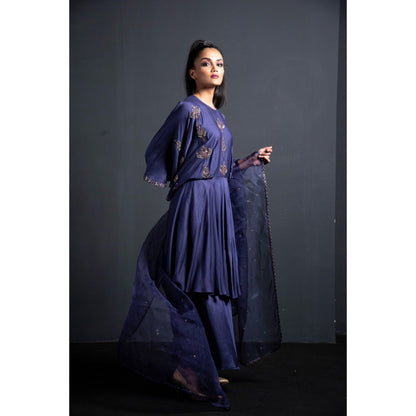 Neha Tarun Blue Kaftan with Palazzo and Dupatta (Set of 3)
