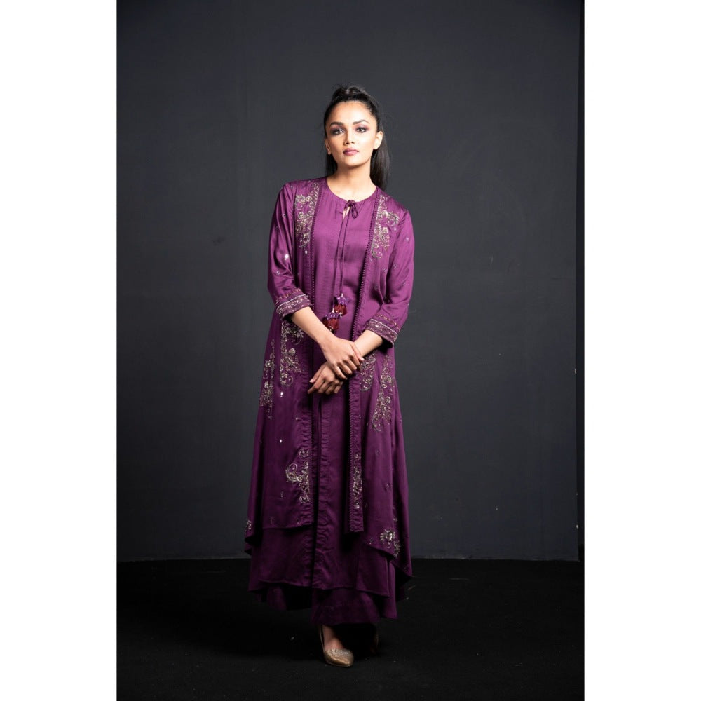 Neha Tarun Purple Attached Jacket with Kurta and Palazzo (Set of 2)