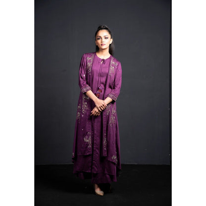 Neha Tarun Purple Attached Jacket with Kurta and Palazzo (Set of 2)
