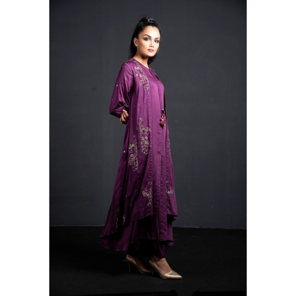 Neha Tarun Purple Attached Jacket with Kurta and Palazzo (Set of 2)