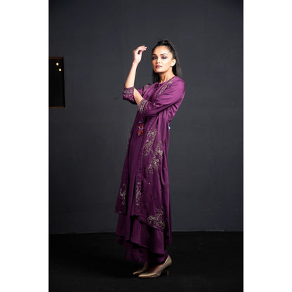 Neha Tarun Purple Attached Jacket with Kurta and Palazzo (Set of 2)