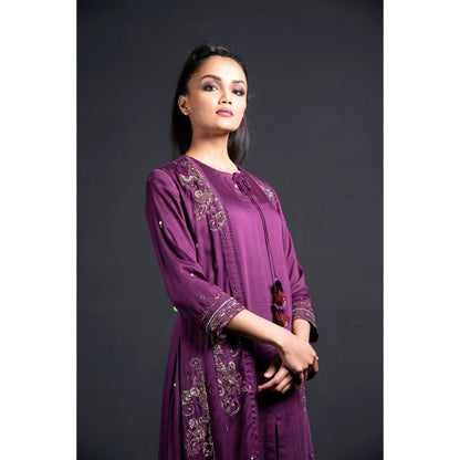 Neha Tarun Purple Attached Jacket with Kurta and Palazzo (Set of 2)