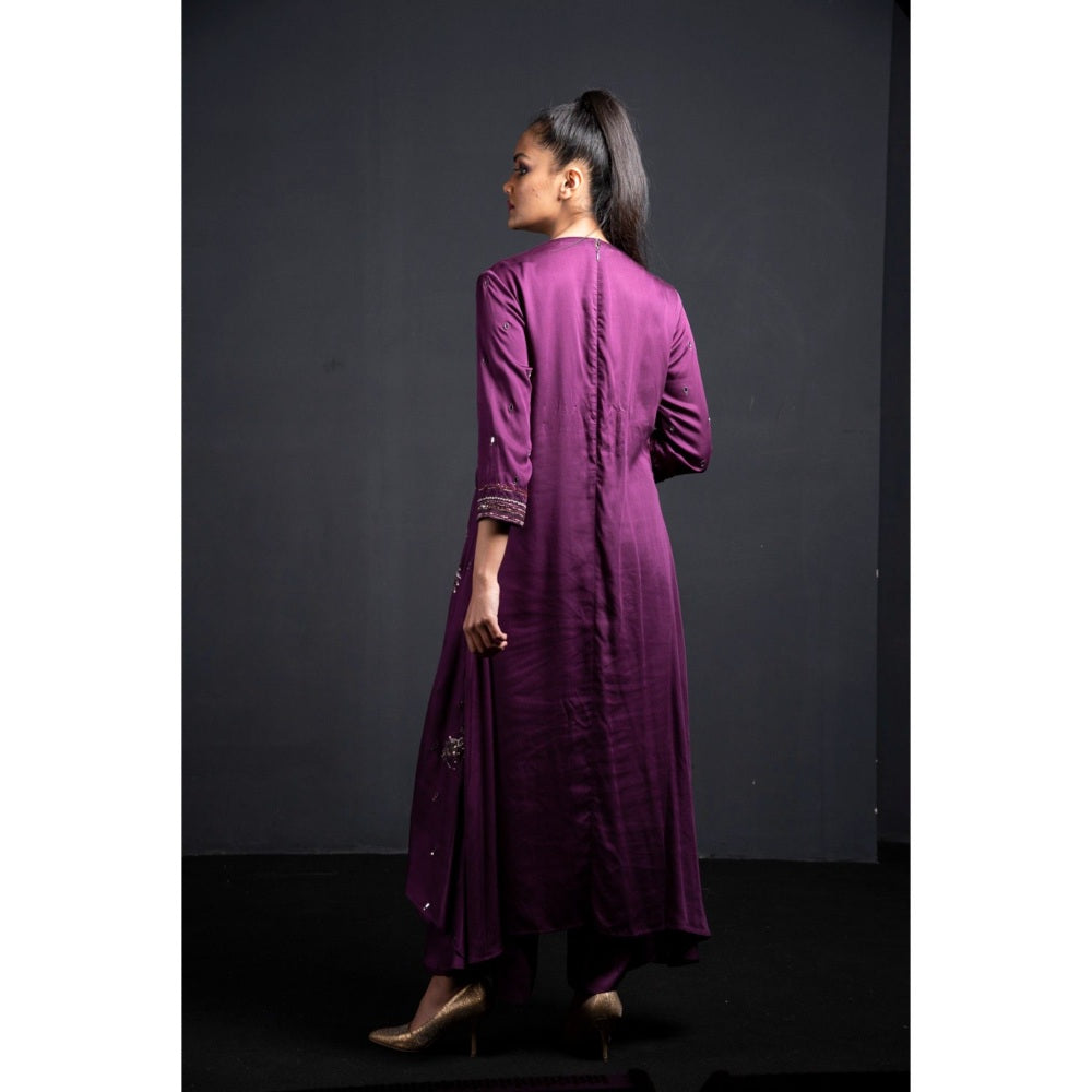 Neha Tarun Purple Attached Jacket with Kurta and Palazzo (Set of 2)