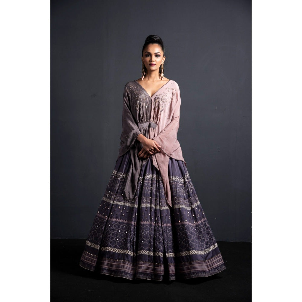 Neha Tarun Grey Kaftan with Embroidered Lehenga (Set of 2)