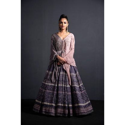 Neha Tarun Grey Kaftan with Embroidered Lehenga (Set of 2)