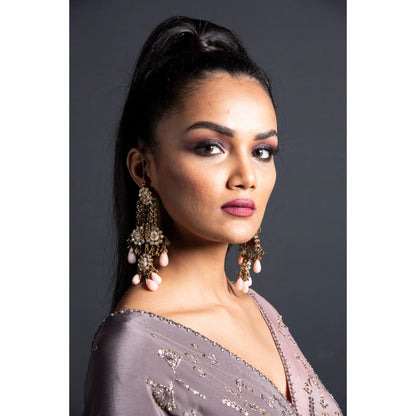 Neha Tarun Grey Kaftan with Embroidered Lehenga (Set of 2)