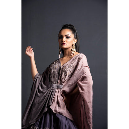 Neha Tarun Grey Kaftan with Embroidered Lehenga (Set of 2)