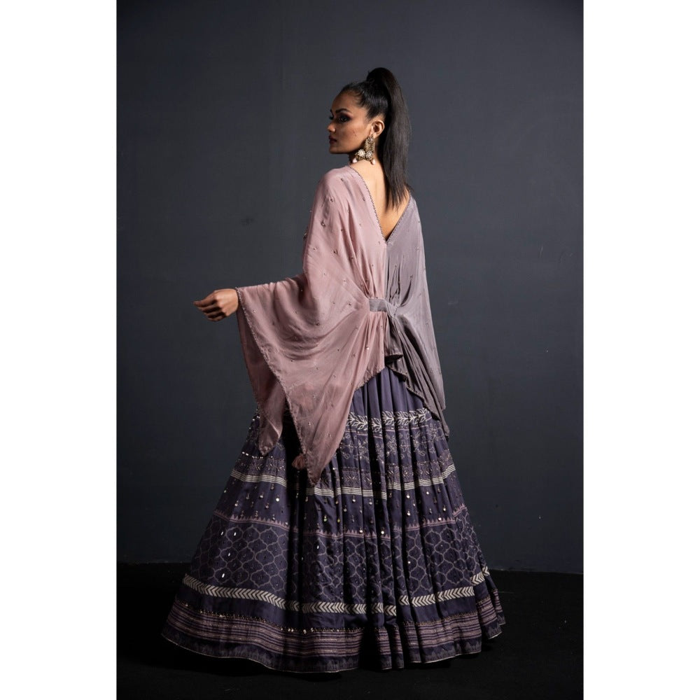 Neha Tarun Grey Kaftan with Embroidered Lehenga (Set of 2)