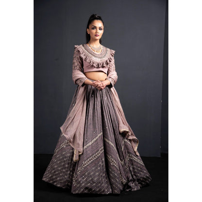 Neha Tarun Grey Heavy Embroidered Blouse with Lehenga and Dupatta (Set of 3)